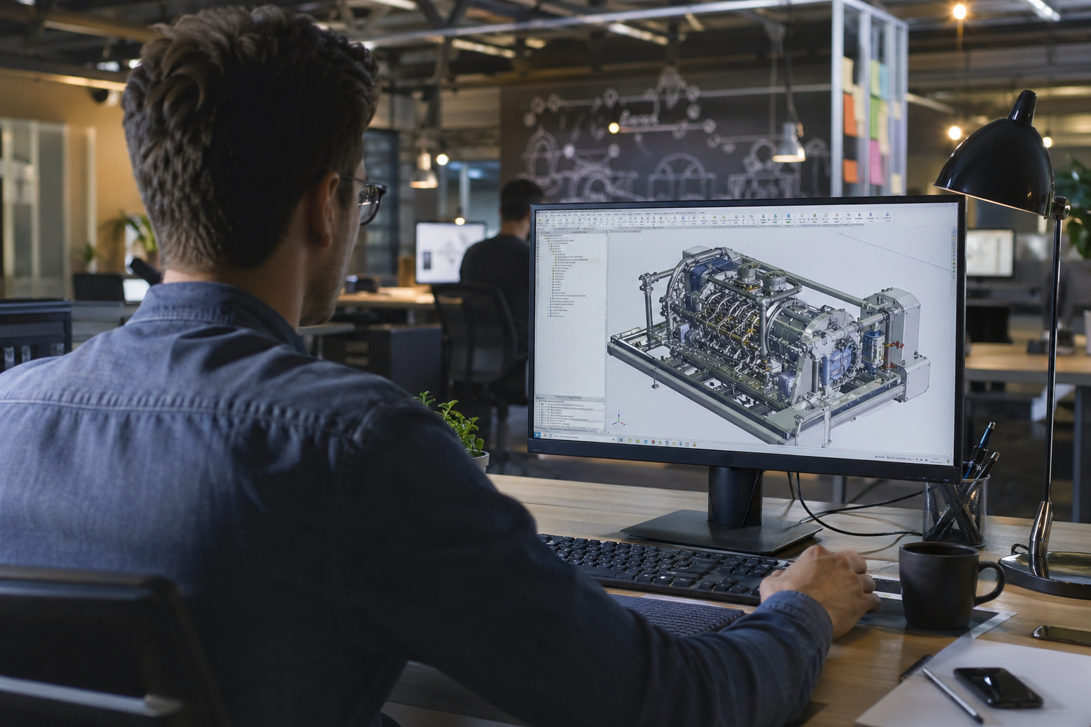 Engineer working at a design workstation